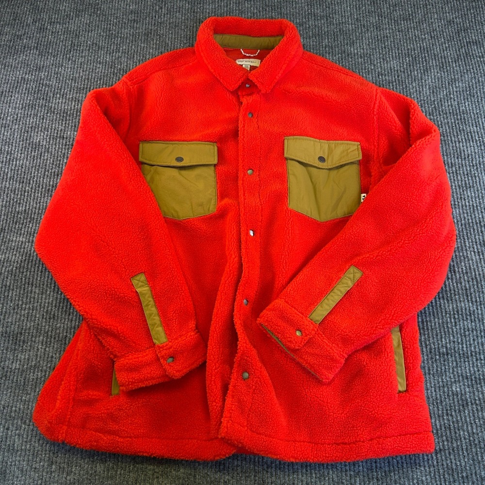 Free Assembly Mens Red Sherpa Fleece Shirt Jacket XXXL Shacket Olive Utility